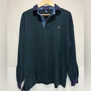 Vintage Gant Rugby Men’s Polo Blue & Green Houndstooth Size L 100% Cotton